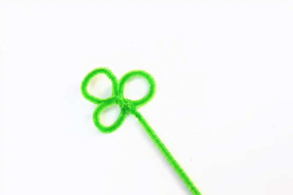 Salt Crystal Shamrock Science Experiment - Cultivating Brilliant Minds a green pipe cleaner shaped into a clover