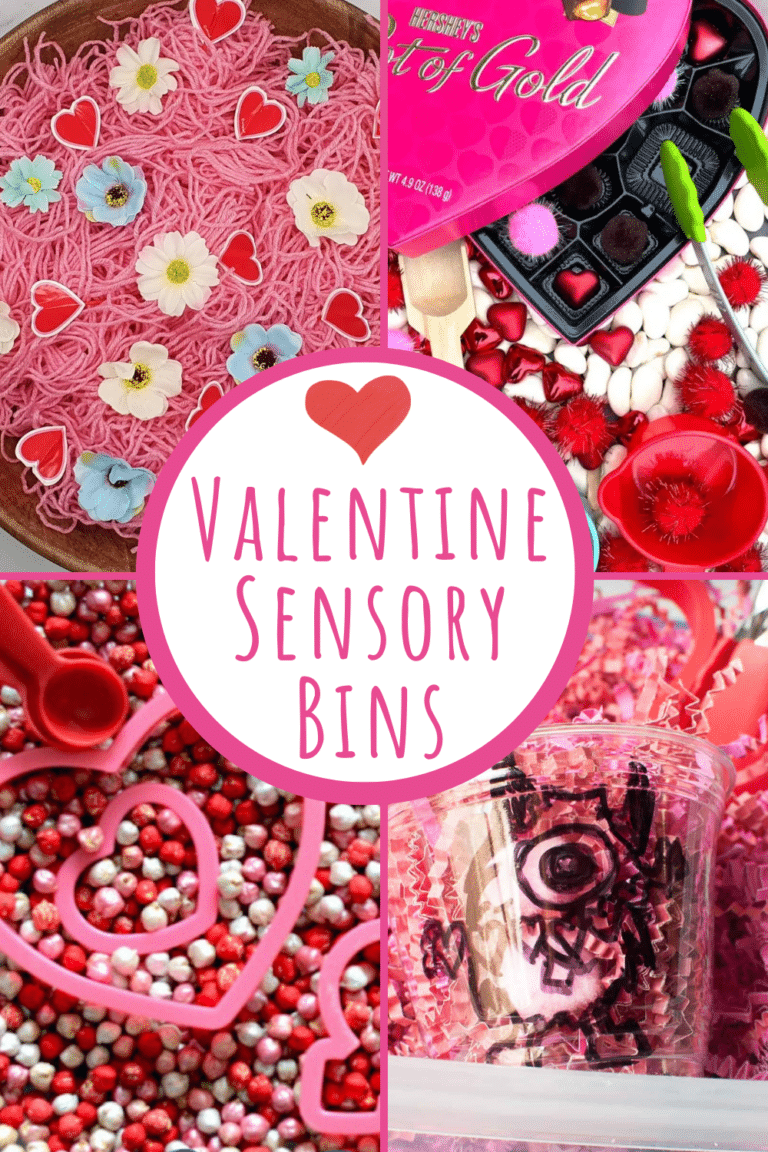 a collage of Valentine Sensory Bins