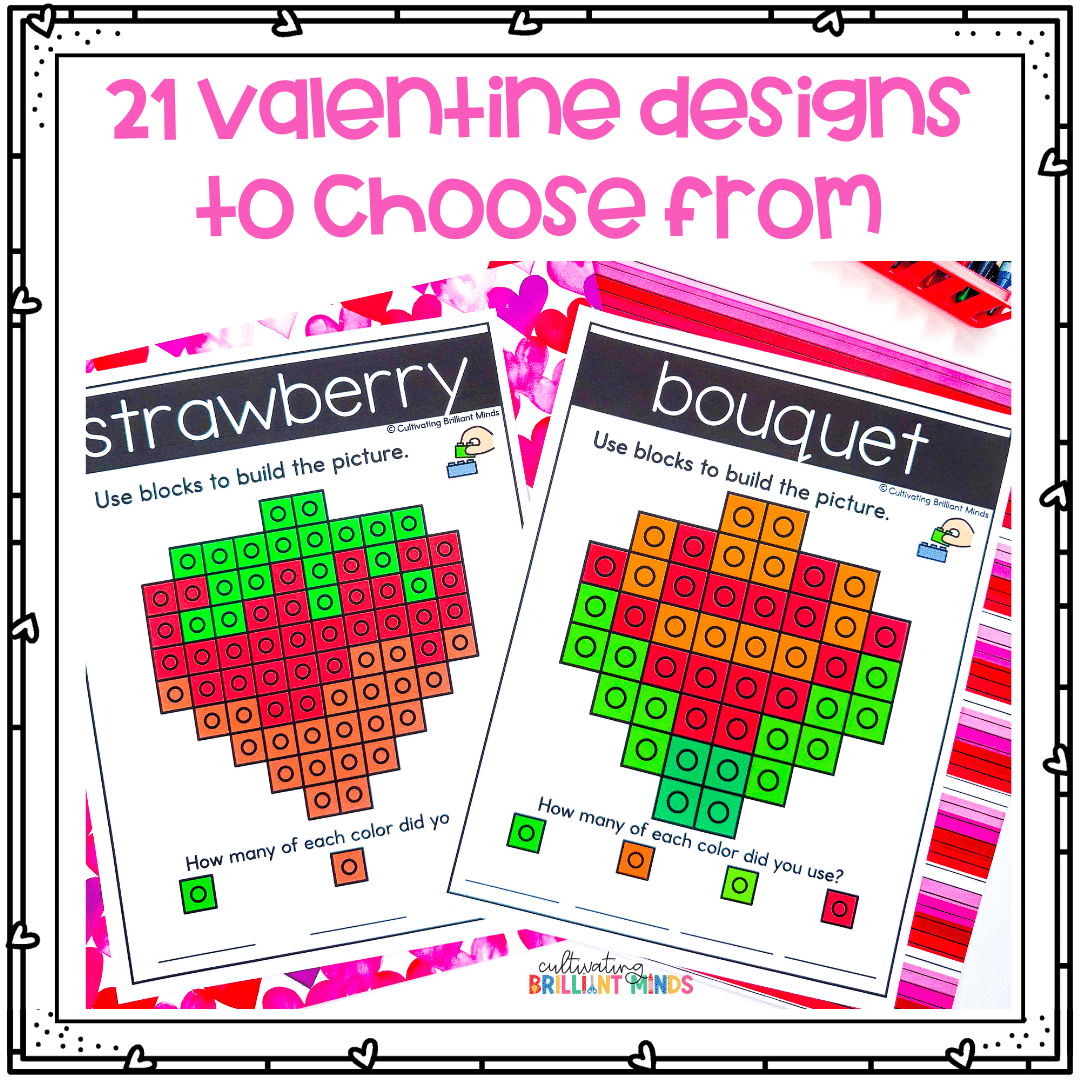 Valentine Snap Cubes - Cultivating Brilliant Minds valentine's day snap cube mats of a strawberry and bouquet