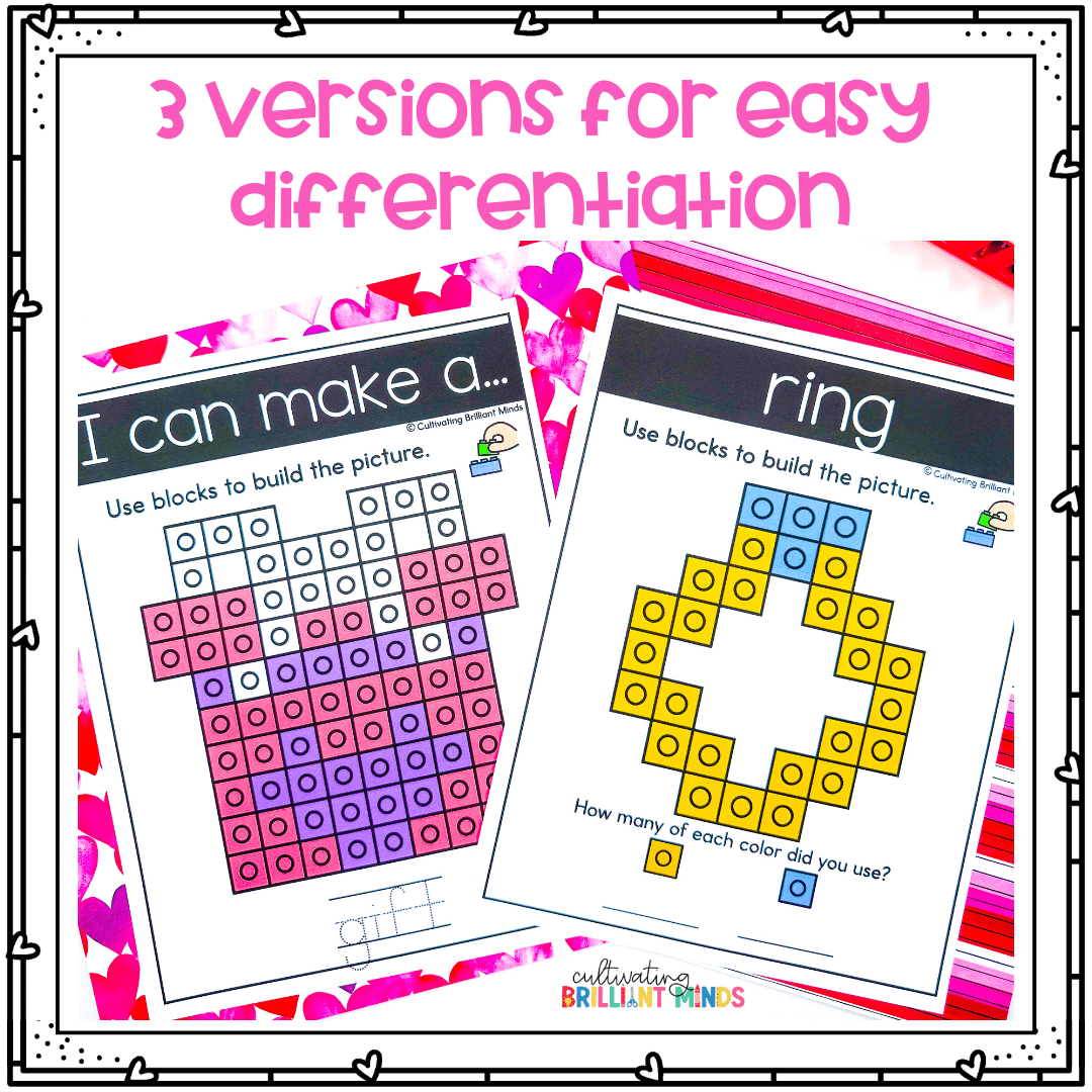 Valentine Snap Cubes - Cultivating Brilliant Minds valentine's day snap cube mats of a gift and ring