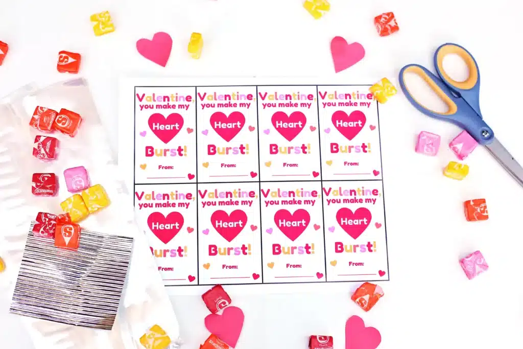 Valentine card you make my heart burst - Cultivating Brilliant Minds printable valentine cards that read "valentine, you make my heart burst"