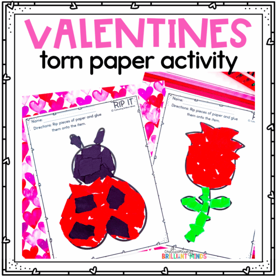 an outline of a ladybug and rose filled in with torn pieces of colored construction paper