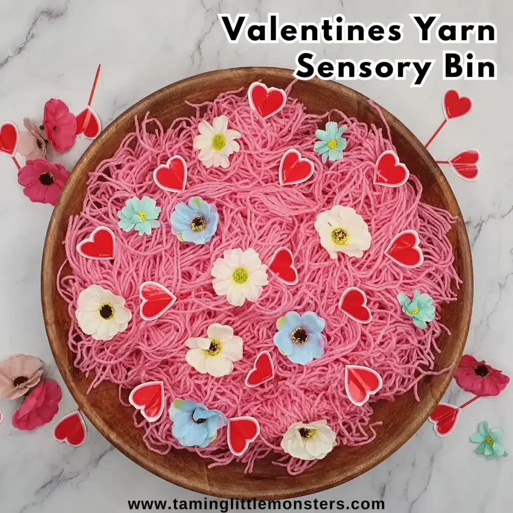 Valentine's Day Sensory Bins - Cultivating Brilliant Minds Valentines Yarn Sensory Bin