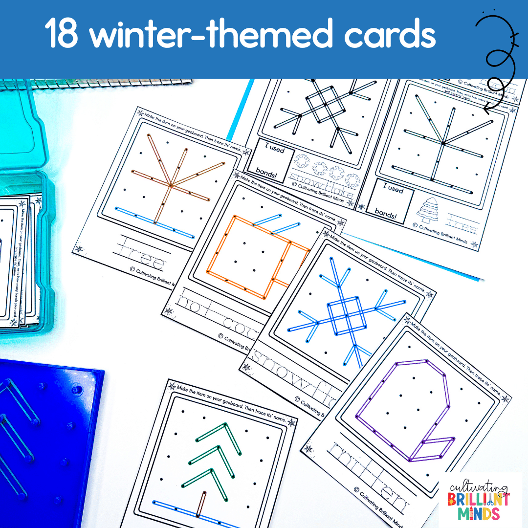 Winter Geoboards - Cultivating Brilliant Minds winter-themed designs on geoboards