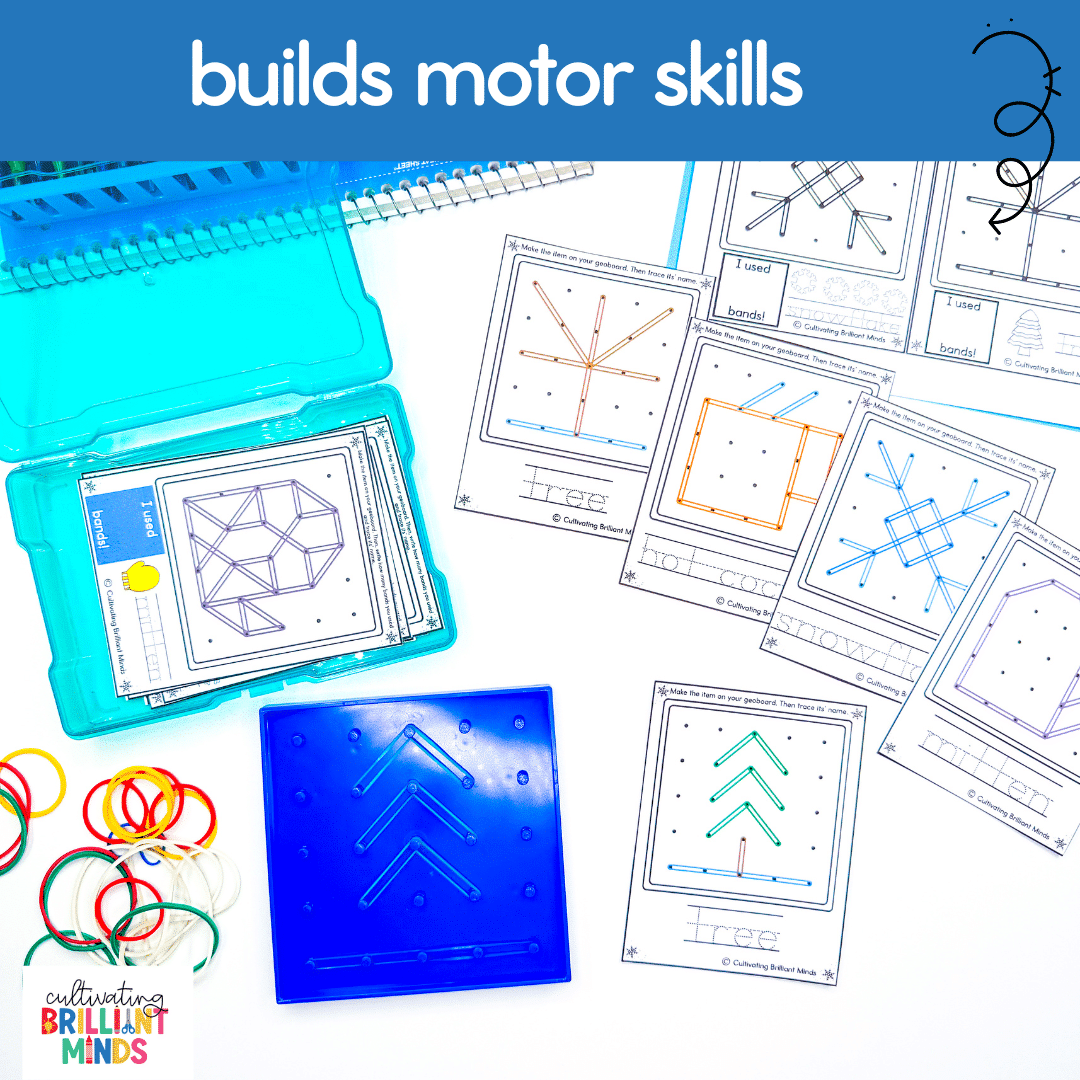 Winter Geoboards - Cultivating Brilliant Minds winter-themed designs on geoboards