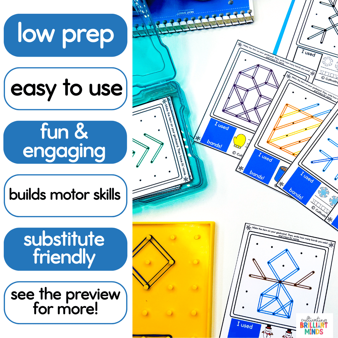 Winter Geoboards - Cultivating Brilliant Minds winter-themed designs on geoboards