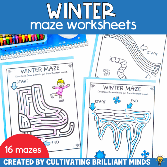 Winter Mazes Worksheets Fine Motor Skills January Motor Skills Activity Coloring