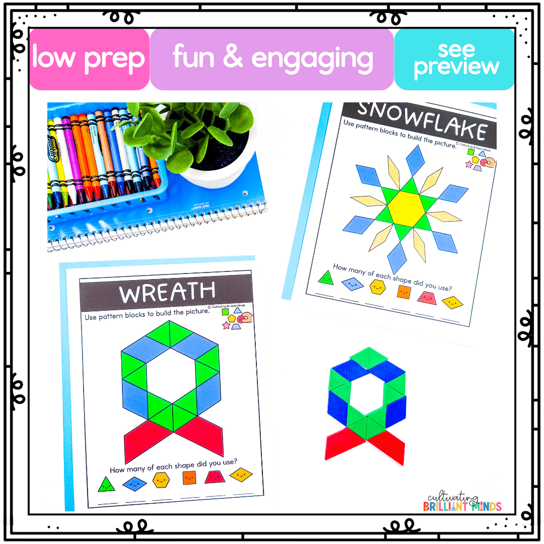 Winter Pattern Block Mats - Cultivating Brilliant Minds winter patten block mats - pattern blocks in a snowflake and wreath design