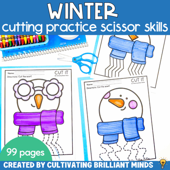 Winter Cutting Practice Scissor Skills Activities Fine Motor Skills Janaury PK-1