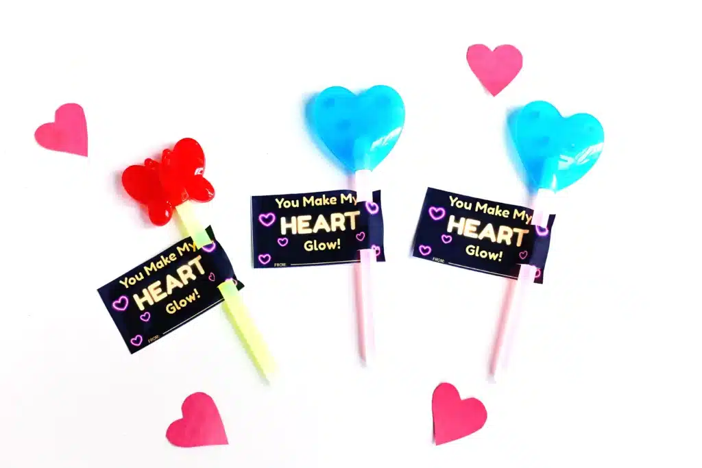 You Make My Heart Glow Valentine Card - Cultivating Brilliant Minds a printable valentine card that says " you make my heart glow" with heart and butterfly glow sticks attached