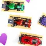 Printable Car Valentine: You Make My Heart Race - Cultivating Brilliant Minds printable valentine that reads "You make my heart race" with a picture of a road attached to a toy car