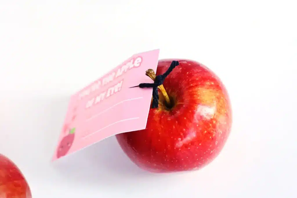 Printable Valentines: You're the Apple of My Eye - Cultivating Brilliant Minds printable valentine with an apple on it that says "you're the apple of my eye" attached to an apple