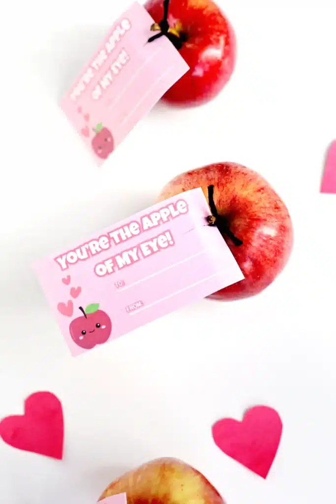 Printable Valentines: You're the Apple of My Eye - Cultivating Brilliant Minds printable valentine with an apple on it that says "you're the apple of my eye" attached to an apple