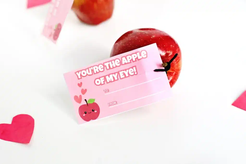 Printable Valentines: You're the Apple of My Eye - Cultivating Brilliant Minds printable valentine with an apple on it that says "you're the apple of my eye" attached to an apple