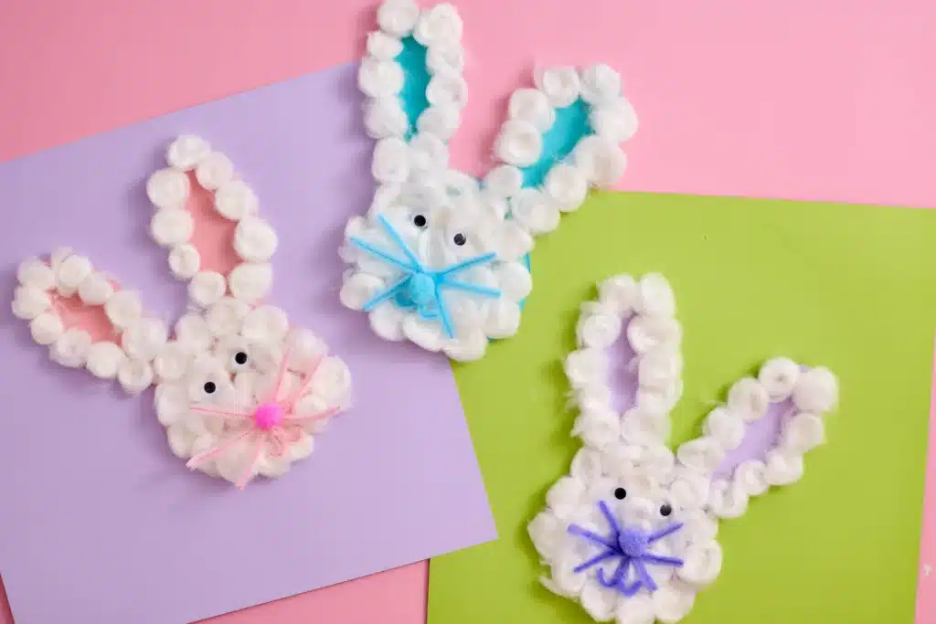 Cotton Ball Bunny Craft - Cultivating Brilliant Minds a cotton ball bunny craft that has cotton balls glued on a bunny cut out of construction paper