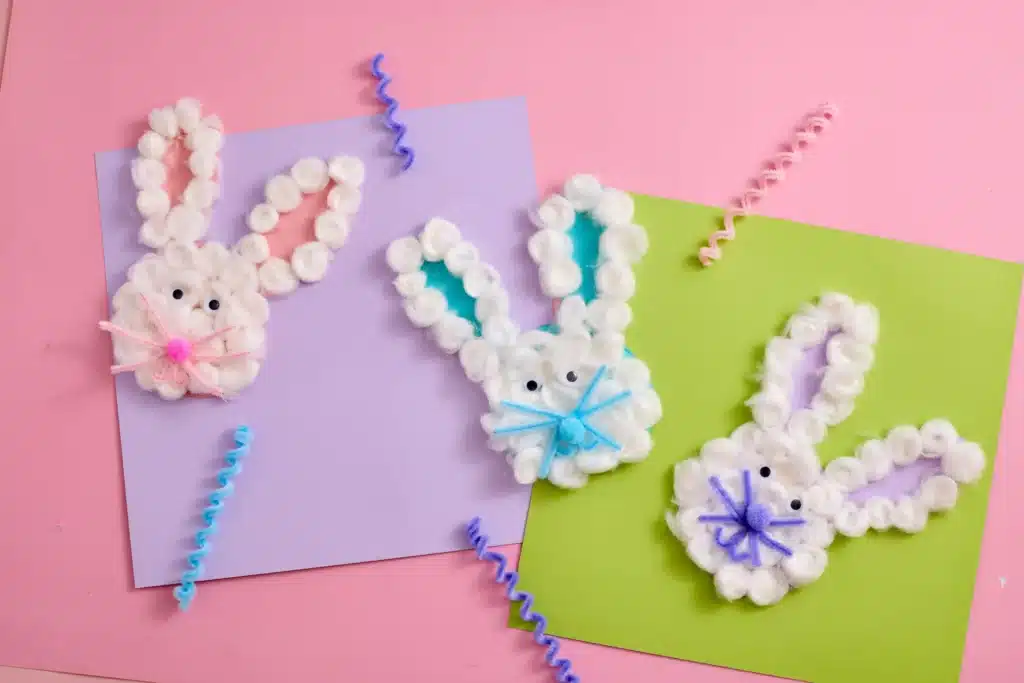 Cotton Ball Bunny Craft - Cultivating Brilliant Minds a cotton ball bunny craft that has cotton balls glued on a bunny cut out of construction paper