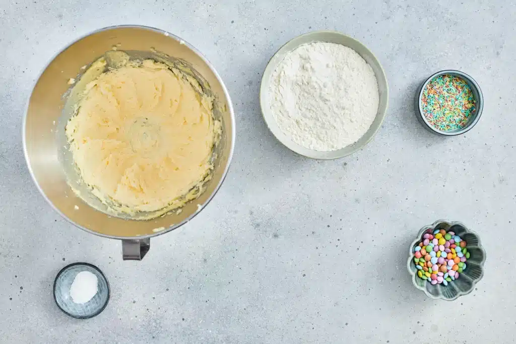 Chewy Easter Cookies - Cultivating Brilliant Minds butter and sugar creamed in a bowl