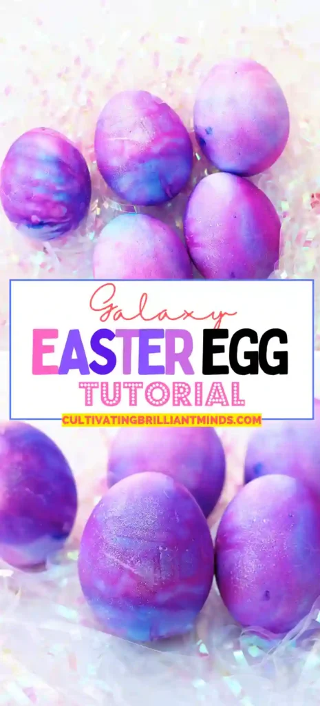 Galaxy Easter Eggs - Cultivating Brilliant Minds easter eggs dyed to look like a galaxy with gold glitter