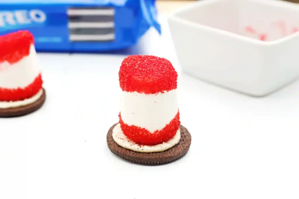 Cat in the Hat cookies - Cultivating Brilliant Minds cat in the hat cookies that use an oreo cookie, marshmallow, and red sanding sugar to look like the cat in the hat's hat
