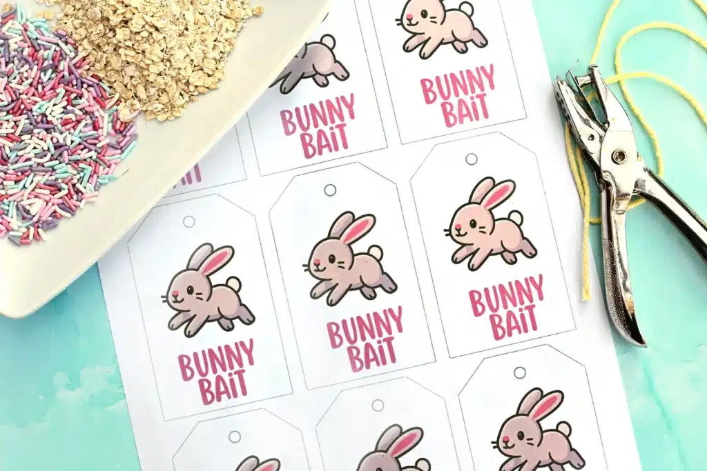 Bunny Bait Printable for Easter - Cultivating Brilliant Minds printable tags that read "bunny bait"