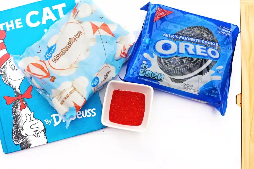 Cat in the Hat Cookies - Cultivating Brilliant Minds marshmallows, oreos, and red sanding sugar