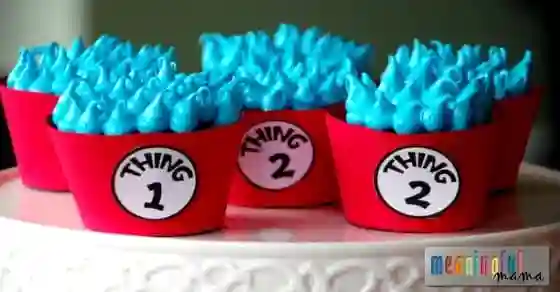 Dr. Seuss Inspired Treats - Cultivating Brilliant Minds cupcakes decorated to look like thing 1 and thing 2