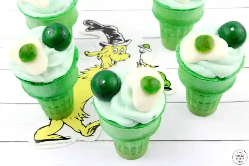 Dr. Seuss Inspired Treats - Cultivating Brilliant Minds cupcakes inside a green ice cream cone
