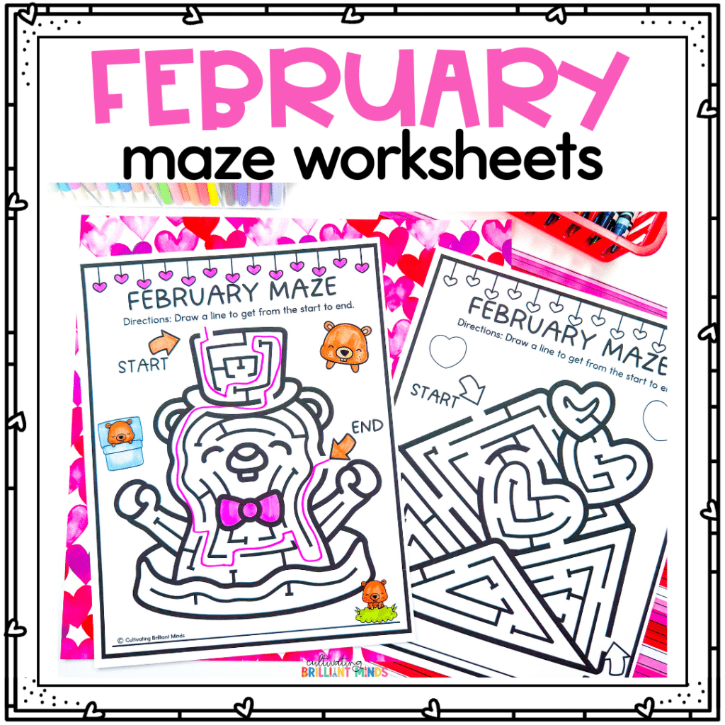 February Mazes - Cultivating Brilliant Minds february-themed mazes including a groundhog and envelope