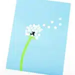 Fingerprint Dandelions - Cultivating Brilliant Minds a dandelion painted on a blue piece of paper with fingerprints for the flower