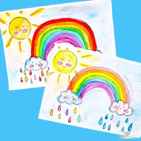 Easy Rainbow Art Projects for St. Patrick's Day - Cultivating Brilliant Minds drawings of a rainbow and sun with rain
