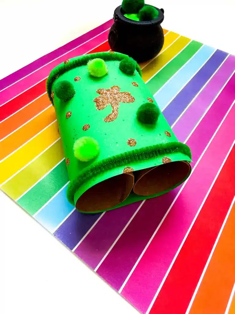 Leprechaun Lookers for St. Patrick's Day - Cultivating Brilliant Minds toilet paper rolls glued together and decorated to make binoculars