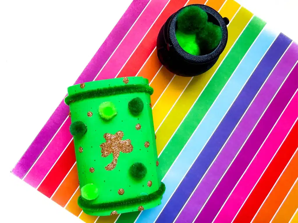 Leprechaun Lookers for St. Patrick's Day - Cultivating Brilliant Minds toilet paper rolls glued together and decorated to make binoculars