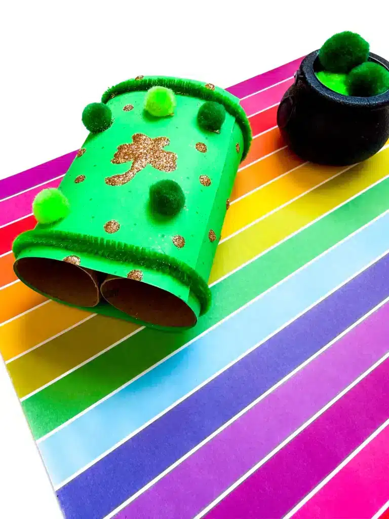 Leprechaun Lookers for St. Patrick's Day - Cultivating Brilliant Minds toilet paper rolls glued together and decorated to make binoculars