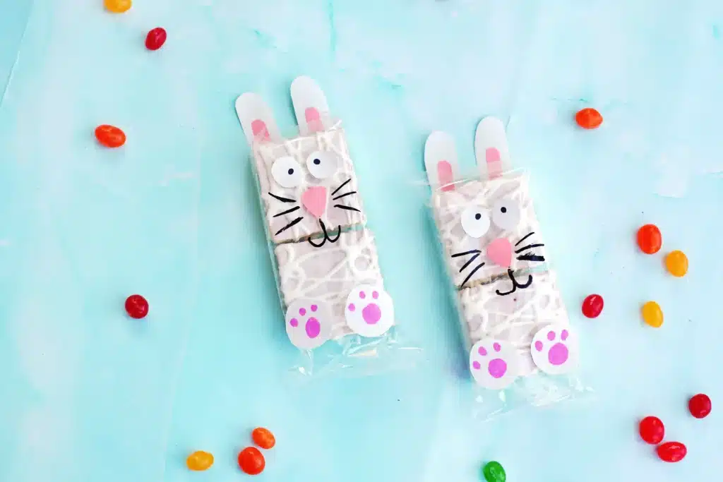 Little Debbie Easter Bunny Cakes - Cultivating Brilliant Minds Little Debbie Easter Bunny Cakes that have construction paper bunny faces, feet, and ears glued onto the wrapper