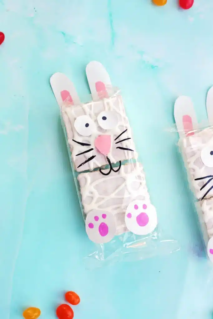 Little Debbie Easter Bunny Cakes - Cultivating Brilliant Minds Little Debbie Easter Bunny Cakes that have construction paper bunny faces, feet, and ears glued onto the wrapper