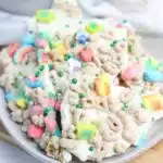 Lucky Charms Bark for St. Patrick's Day - Cultivating Brilliant Minds lucky charms bark with white chocolate, lucky charms cereal, and green sprinkles