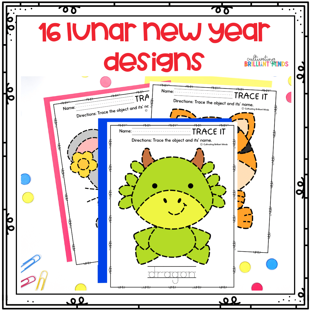 Lunar New Year Tracing - Cultivating Brilliant Minds a lunar new year tracing worksheet of a dragon