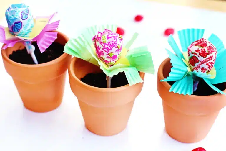a lollipop in a pot of soil