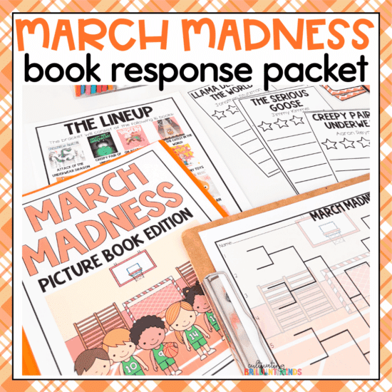 A packet of worksheets for a march madness book tournament