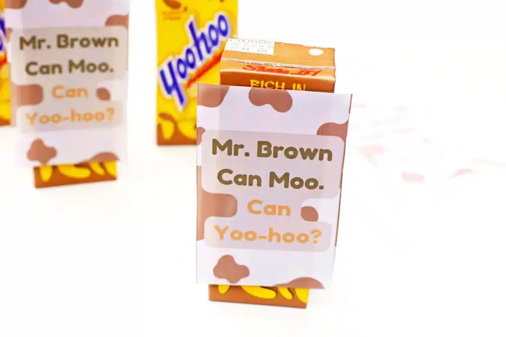 Dr. Seuss Mr. Brown Can Moo Can YooHoo Printable - Cultivating Brilliant Minds yoo-hoo with a printable on it that reads "Mr. Brown Can Moo, Can Yoo-Hoo?
