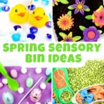 Spring Sensory Bin Ideas - Cultivating Brilliant Minds a collage of spring sensory bins