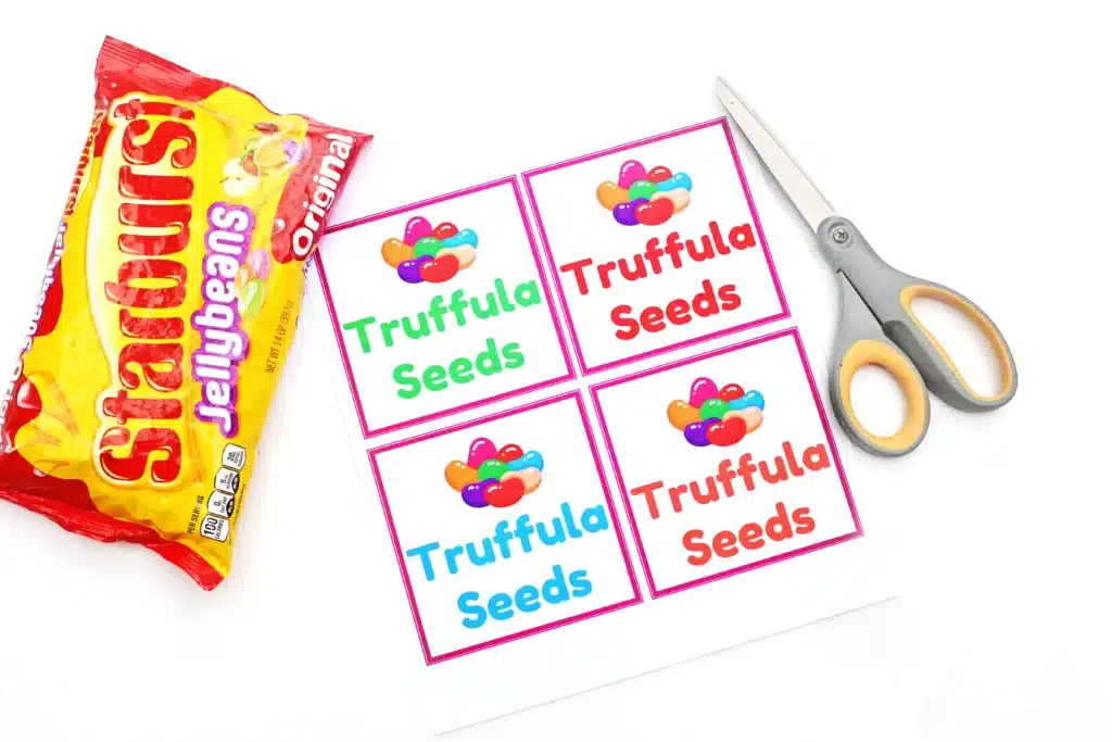 Dr. Seuss Truffula Seeds Printable - Cultivating Brilliant Minds a bag of jelly beans and a printable that reads "truffula seeds"