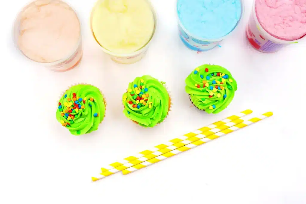 Truffula Tree Cupcakes - Cultivating Brilliant Minds cupcakes, straws, and colored cotton candy