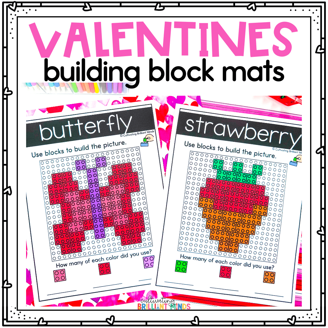 Valentine Building Block Mats - Cultivating Brilliant Minds building block mats of a butterfly and strawberry