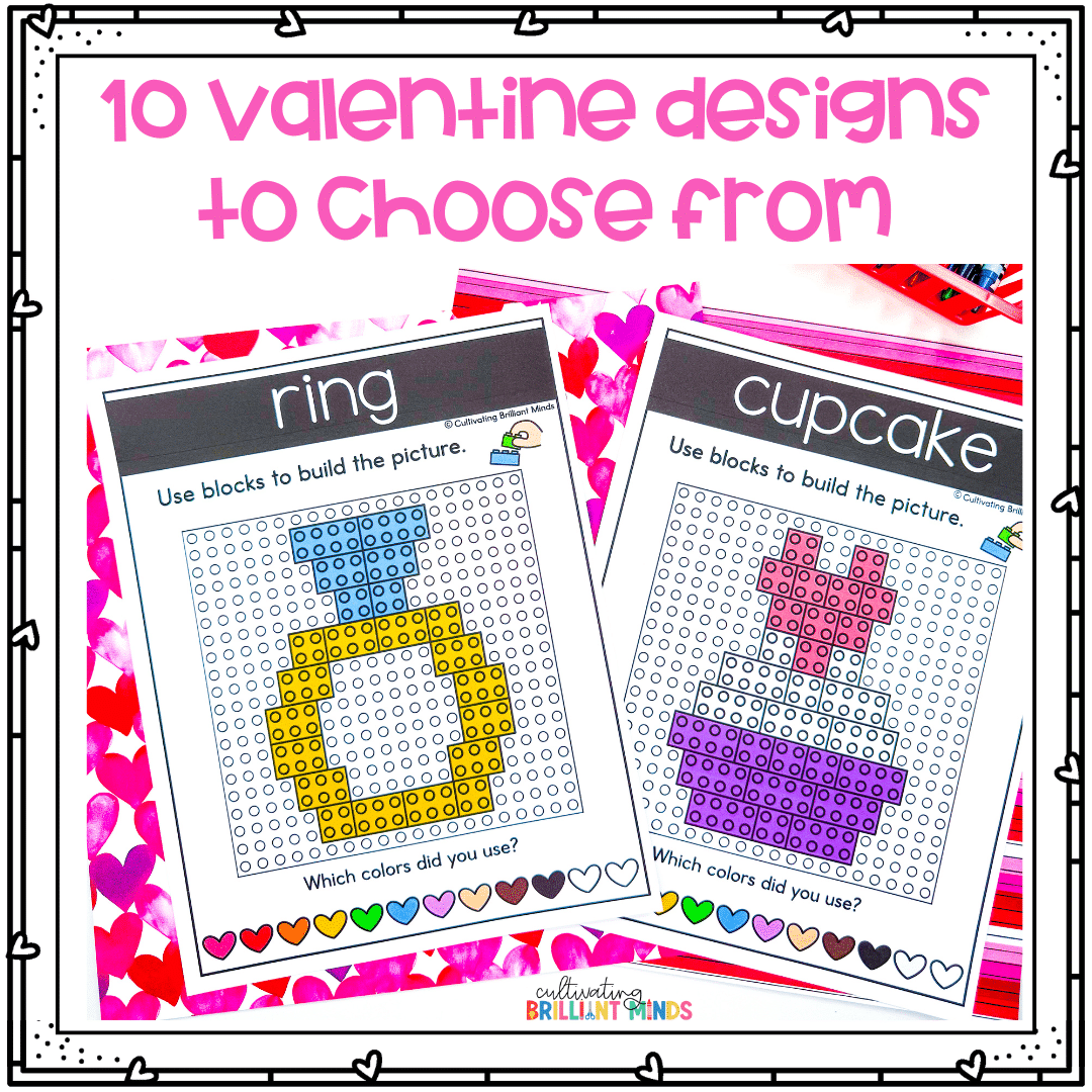 Valentine Building Block Mats - Cultivating Brilliant Minds building block mats of a ring and cupcake