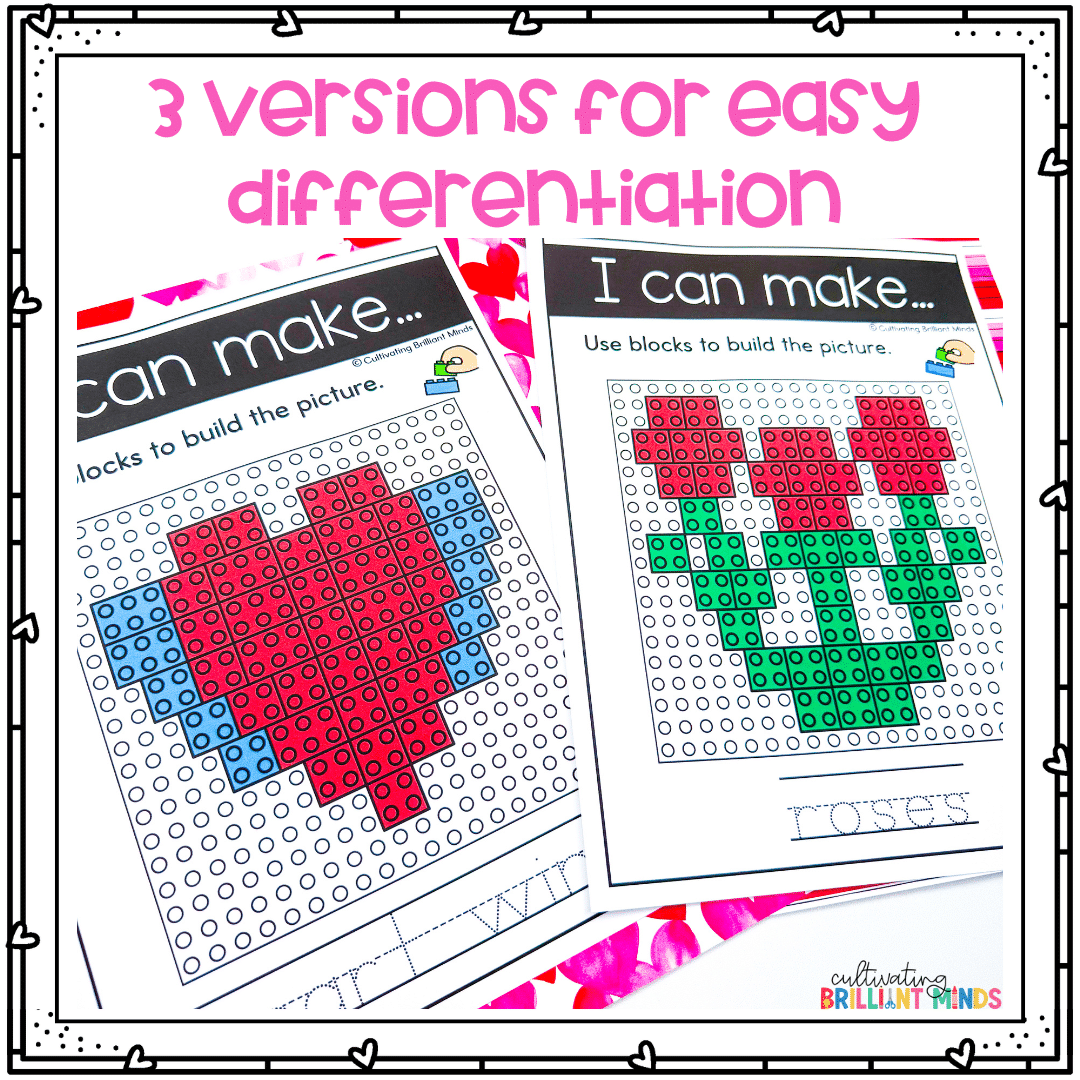 Valentine Building Block Mats - Cultivating Brilliant Minds building block mats of a heart wings and roses