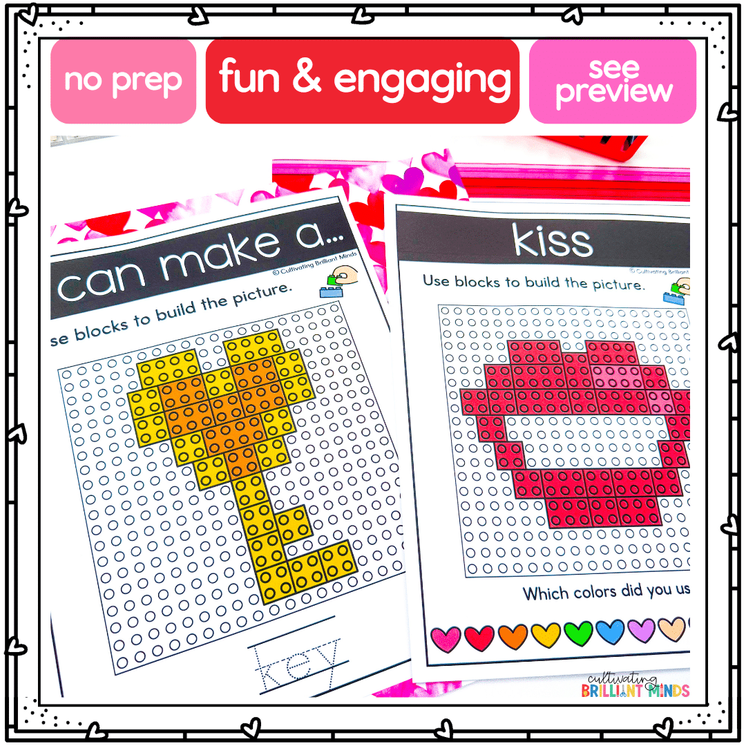 Valentine Building Block Mats - Cultivating Brilliant Minds building block mats of a key and kiss