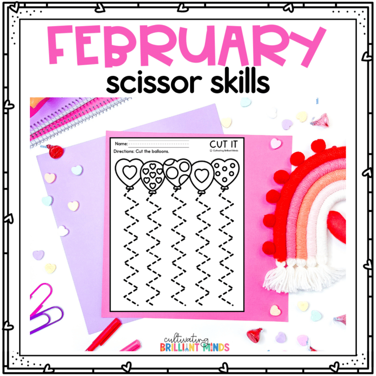 valentine cutting worksheets of balloons