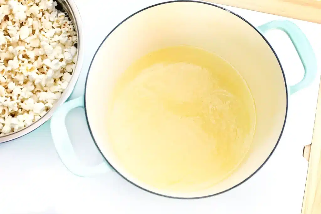 Sheep Popcorn Balls - Cultivating Brilliant Minds sugar, water, corn syrup, salt, and butter in a pan