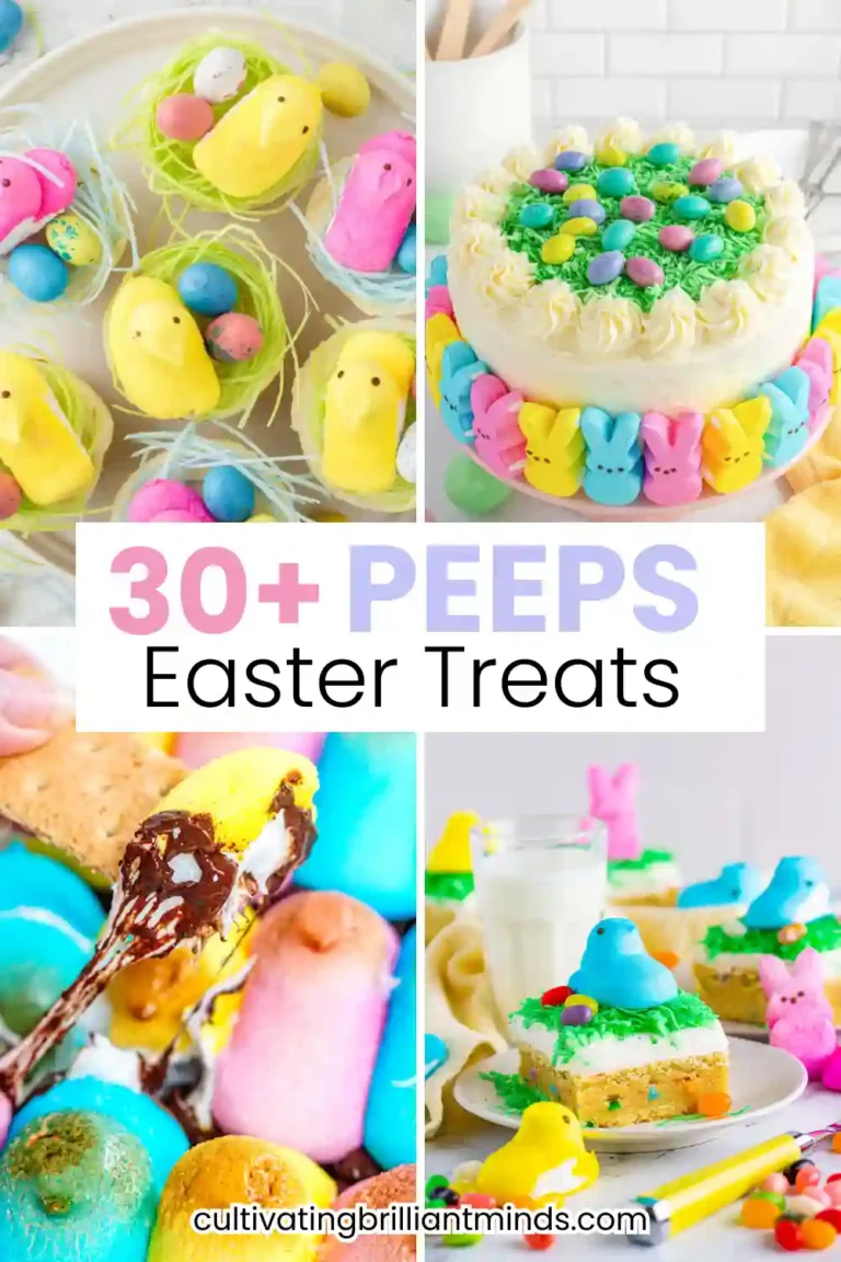 a collage of easter peeps treats for kids